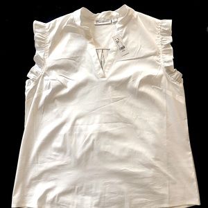 White Sleeveless Blouse with Ruffle Detail